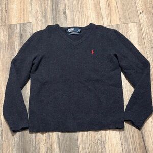 Ralph Lauren  Dark Blue 100% Lamb Wool V-Neck Sweater